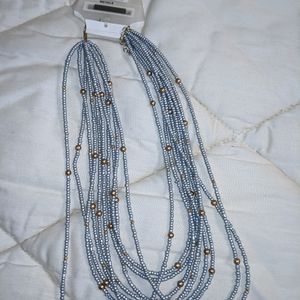 Beaded multistrand metallic color necklace